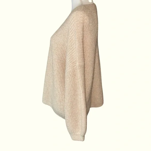 Boden Ivory Sparkle Ribbed Fluffy V-Neck Sweater Oversized Metallic Thread Sz 12 - Picture 14 of 15